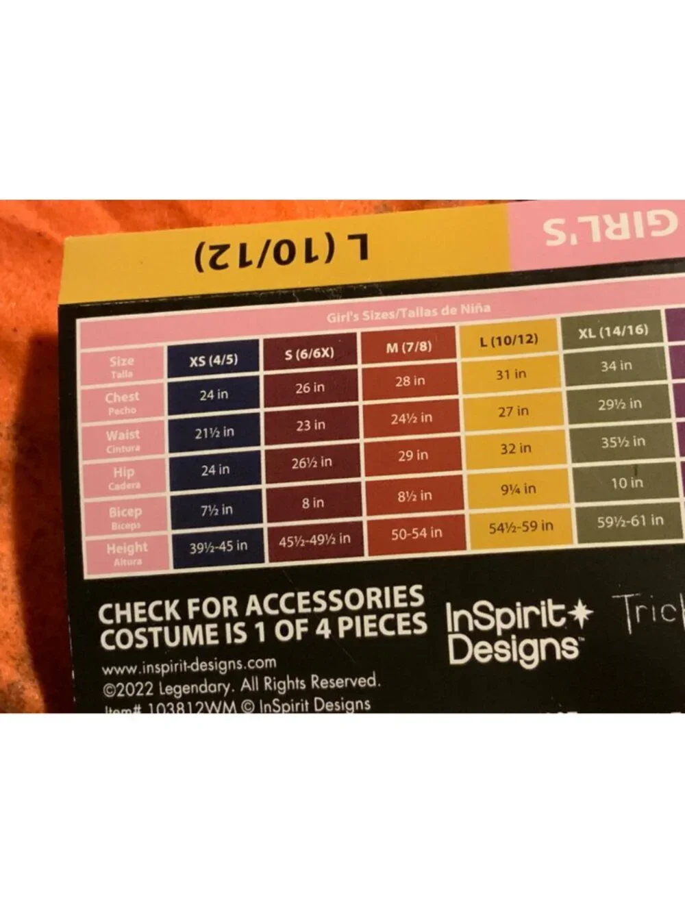 Trick Treat Sam Costume Girls L (10/12) 4-Piece Halloween Outfit Jumpsuit Hood